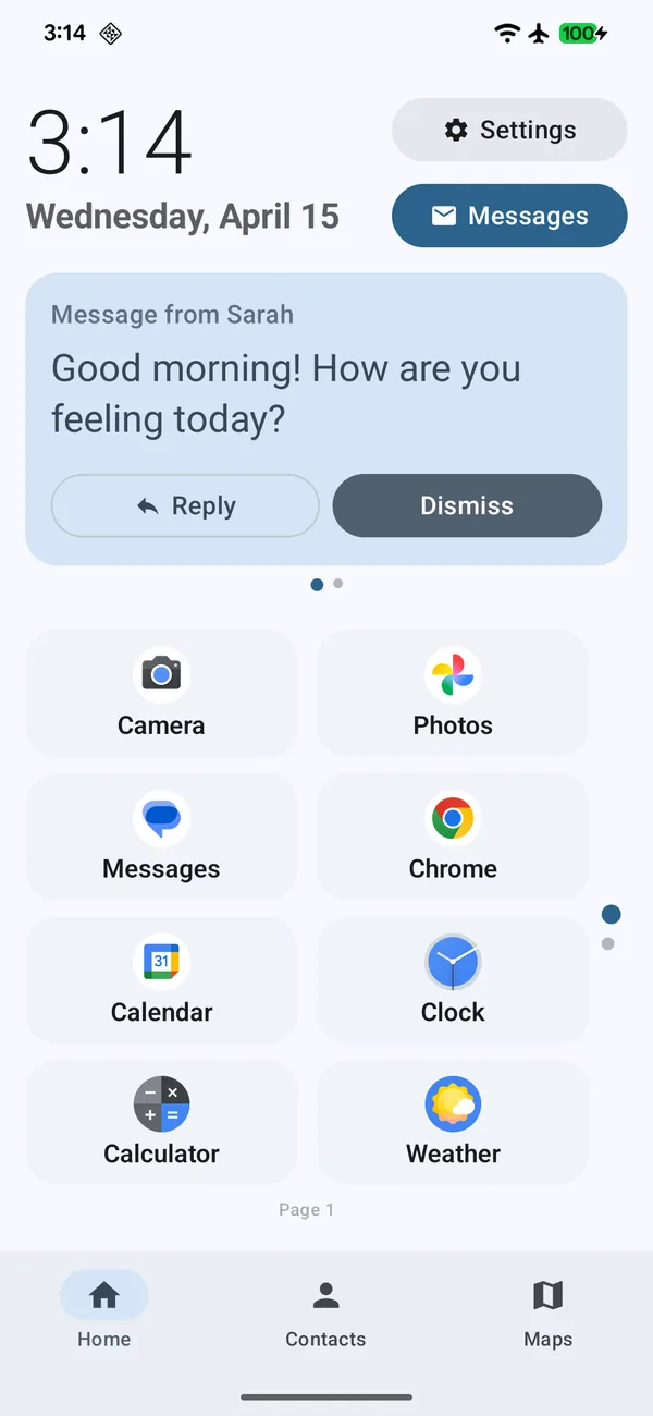 Pinned message on home screen